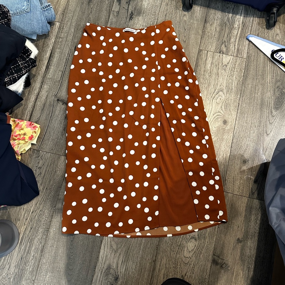 Brown with white polkadots skirt with slit